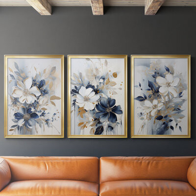 Wildon Home FLORAL Series CCCXI -Custom Framed Wrapped Gallery Canvas - 3 Pieces