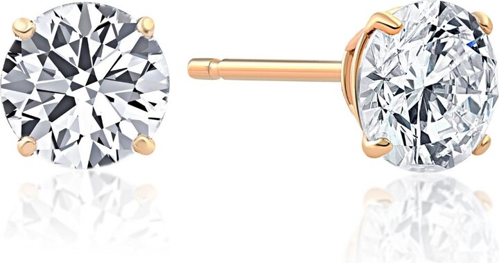 Pompeii3 .75Ct Round Brilliant Cut Natural Quality VS2-SI1 Diamond Stud Earrings in 14K Gold Basket Setting