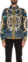 Thumbnail for your product : Versace Patterned Nylon Puffer Jacket with Fur Hood