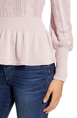 Rachel Parcell Cable Bobble Peplum Cotton Blend Sweater