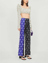 Thumbnail for your product : Kenzo Graphic-print wide-leg mid-rise crepe trousers