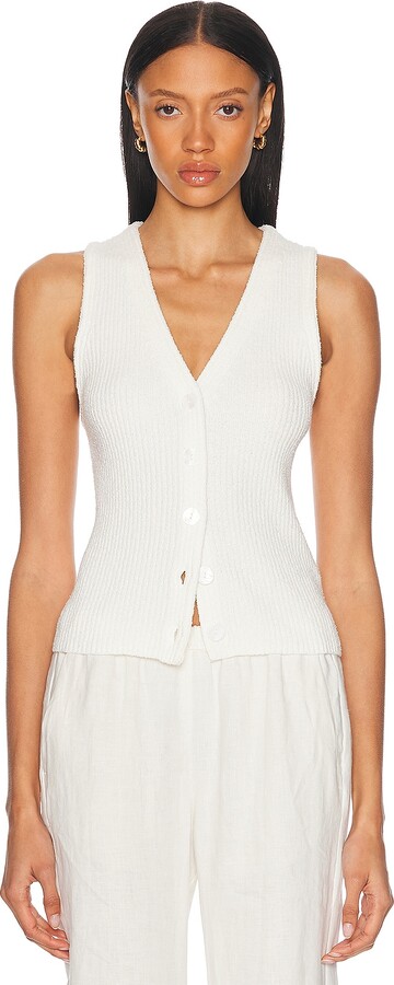 Enza Costa Boucle Knit Vest in White