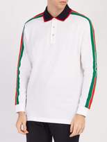 Thumbnail for your product : Gucci Web-stripe Long-sleeved Cotton-pique Polo Shirt - Mens - White Multi