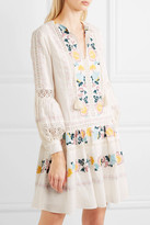 Thumbnail for your product : Tory Burch Boho Crochet-trimmed Embroidered Swiss-dot Cotton Mini Dress - Ivory