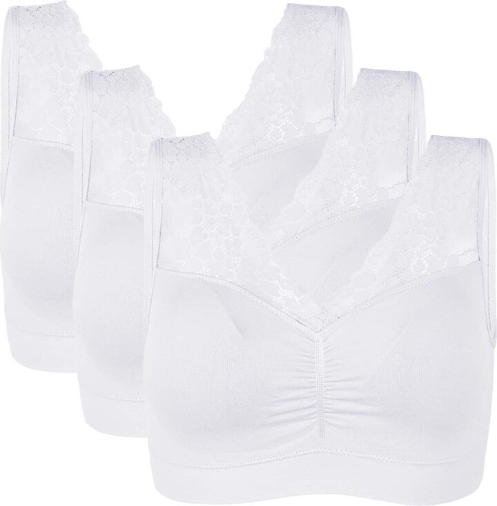 Vertvie Women Lace Sports Bra 3PCS Wireless Seamless Push Up Bra Support  Crop Top with Removable Pads Lounge Bra for Yoga Fitness Running  Exercise(B- White+ White+ White XL) - ShopStyle