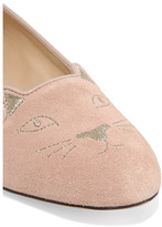 Thumbnail for your product : Charlotte Olympia Kitty Embellished Suede Ballet Flats