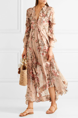 Zimmermann Aerial Ruffled Floral-print Silk-georgette Dress - Blush