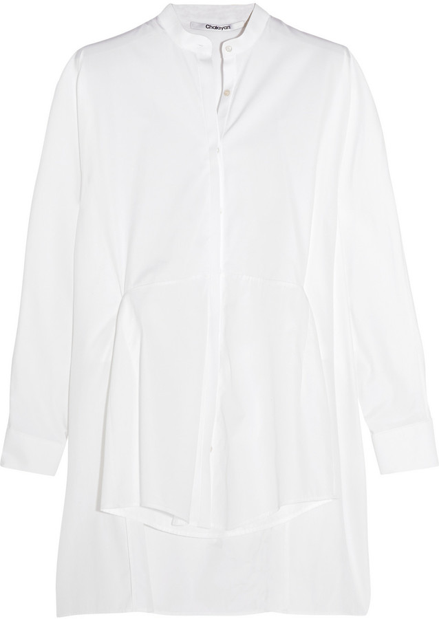 Chalayan Asymmetric split-back cotton-poplin shirt - ShopStyle Tops