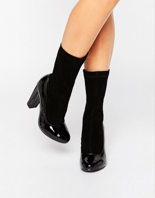 Daisy Street Black Patent Sock Heeled Ankle Boots
