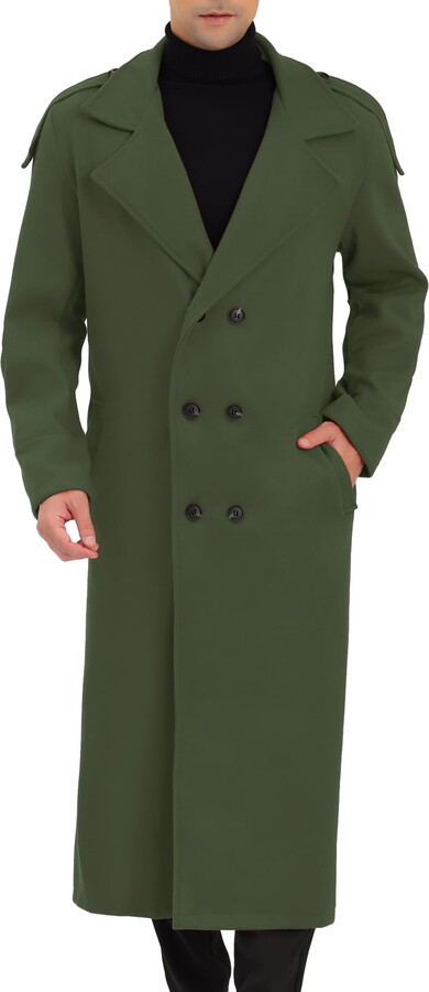 Unique Bargains Men’s Pea Coat Notch Lapel Double Breasted Solid Color Overcoat M Olive Green