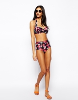 Thumbnail for your product : ASOS Digital Floral Print 50s Padded Fuller Bust Halter Bikini Top D-F