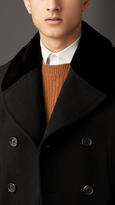 Thumbnail for your product : Burberry Felted Virgin Wool Blend Coat With Mink Topcollar