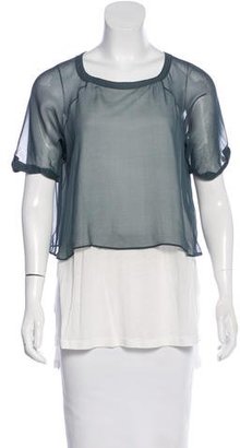 Elizabeth and James Silk-Accented Short Sleeve Top