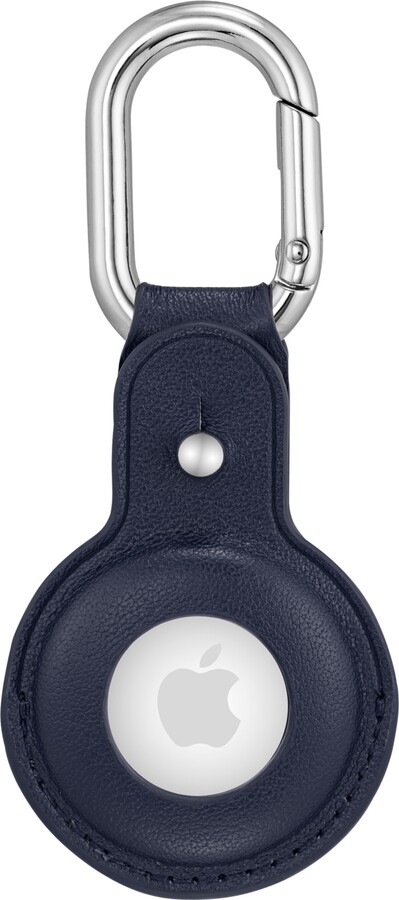 WITHit Navy Leather Cover designed for Apple AirTag - Navy, Silver-Tone