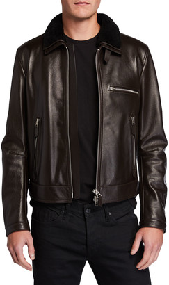 Tom Ford Men's Shearling-Trim Leather Jacket