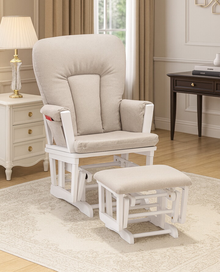 Suite Bebe Contempo Wooden Glider And Ottoman White Wood and Latte Fabric