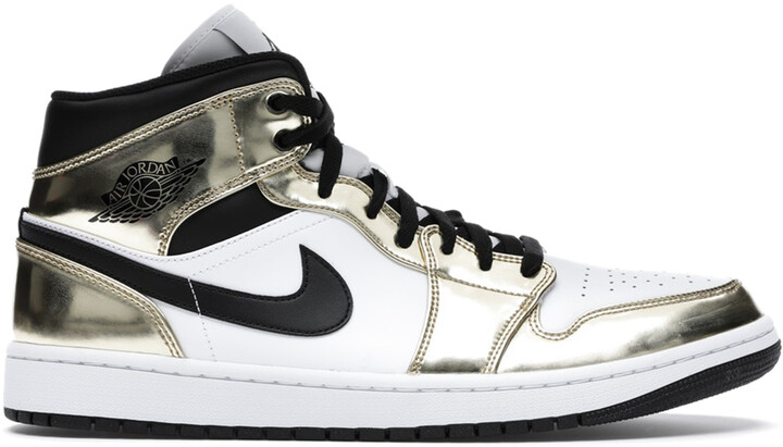 Jordan Nike 1 Mid Metallic Gold Black White Sneakers Size EU 39.5 US 6.5Y -  ShopStyle