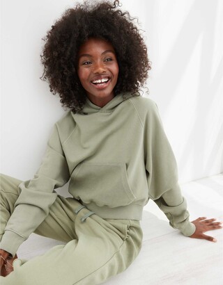aerie Luxe Inside Out Cropped Hoodie