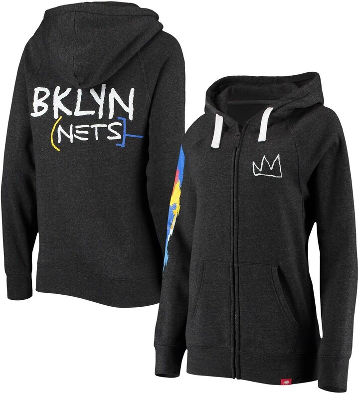 Men's Sportiqe Black Brooklyn Nets 2020/21 City Edition Heywood Raglan TriBlend FullZip Hoodie