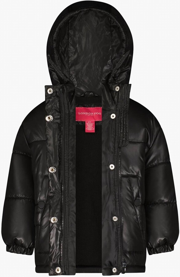 London Fog Girls Zip-Front Heavy Weight Puffer Jacket In Black