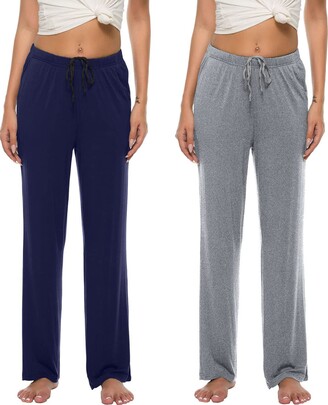JINSHI Women's Lounge Wear Pants Pyjama Bottoms 2-Pack Soft Knit Modal Pajama  Bottoms with Pockets (Navy/Grey) Size L - ShopStyle