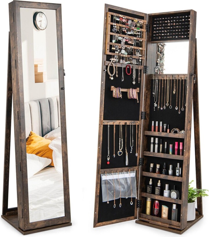 Gouun Standing Lockable Jewelry Storage Organizer with Full-Length Mirror