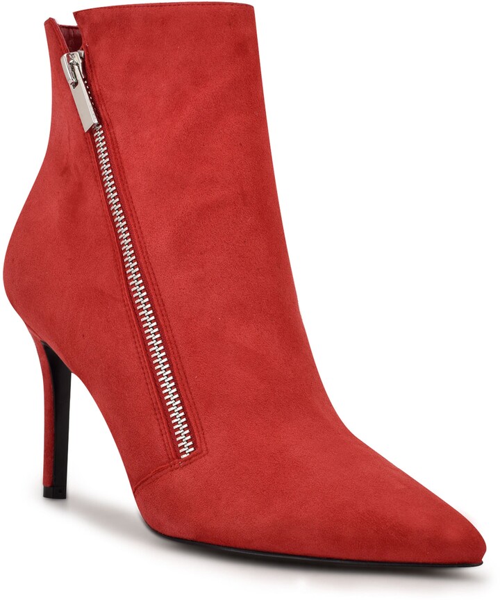 red pointed toe ankle boots