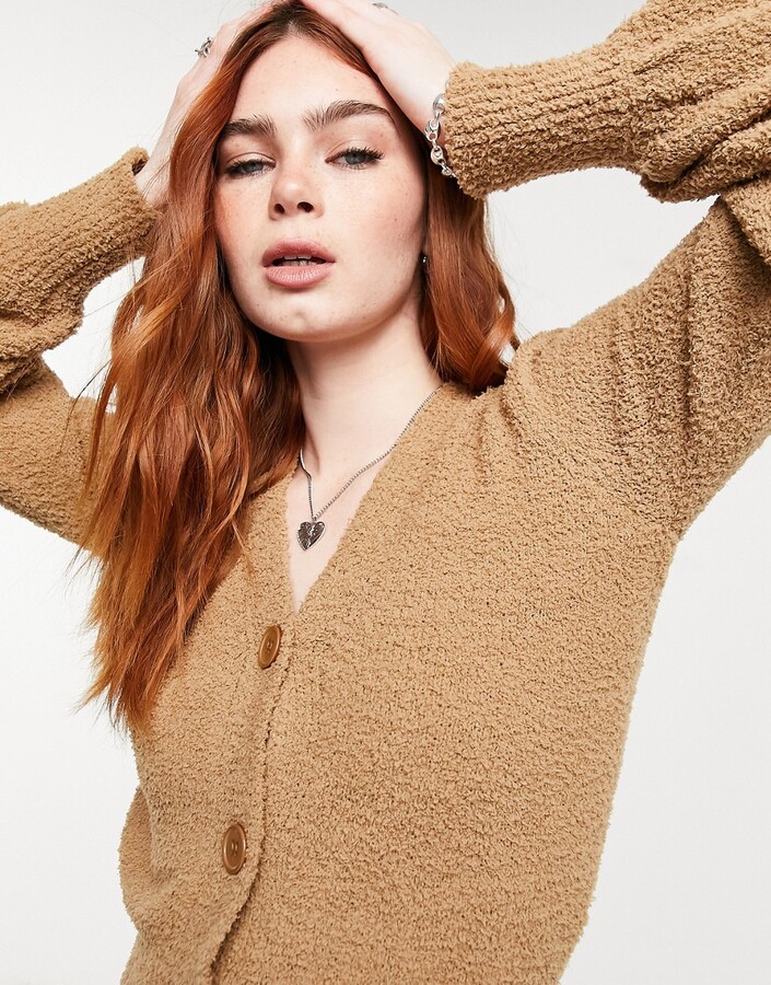 ASOS DESIGN co-ord v neck cardigan in textured boucle yarn in