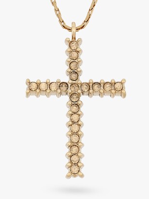 Eclectica Vintage 22ct Gold Plated Swarovski Crystal Cross Pendant Necklace, Gold