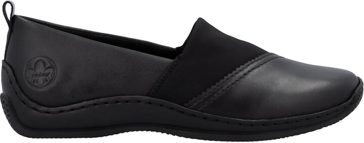 Rieker Women's Stretch Leather Casual Slip Ons Shoes In Black