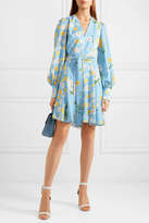 Thumbnail for your product : Andrew Gn Belted Floral-print Silk Mini Dress - Blue