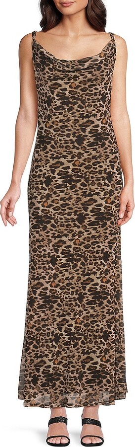 Bebe Leopard Print Mesh Maxi Dress