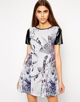 Thumbnail for your product : Lashes of London Trissie Printed Dress with Pu Sleeves