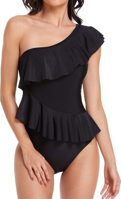 Holipick Women One Shoulder One Piece Swimsuit Asymmetric Ruched Swimwear Tummy Control Bathing Suit 