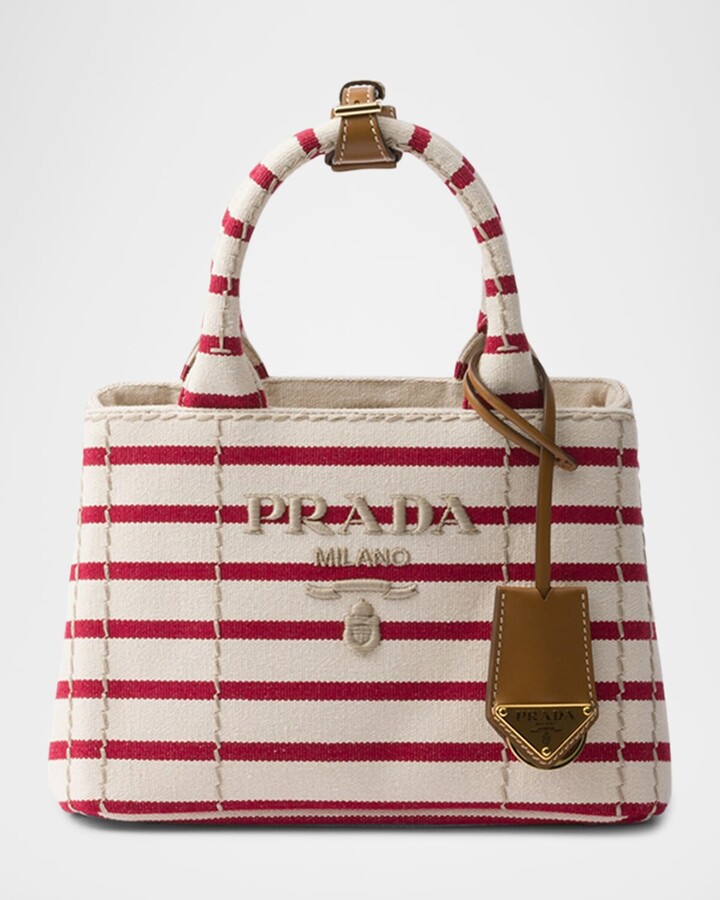 Prada Striped Cotton Canvas Mini Top-Handle Bag