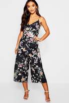 Thumbnail for your product : boohoo Petite Twist Front Floral Culotte Jumpsuit
