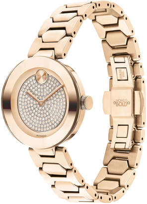 Movado 32mm BOLD Crystal Bracelet Watch, Carnation