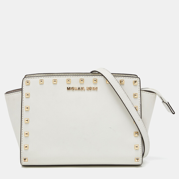 Michael Kors White Saffiano Studded Leather Small Selma Crossbody Bag -  ShopStyle
