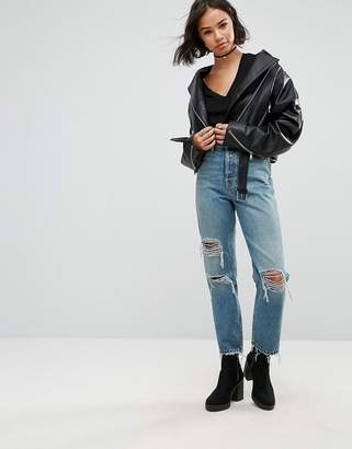 ASOS DESIGN Oversized Leather Jacket with Zip Detail