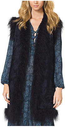 Michael Kors Embroidered Fur-Trimmed Wool Vest