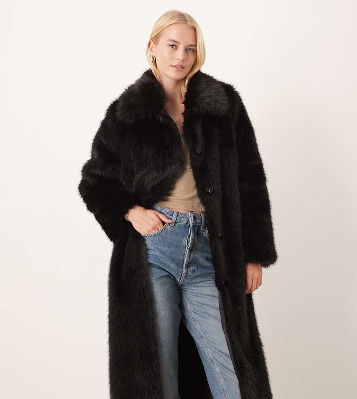 ASOS Tall ASOS DESIGN Tall longline tipped faux fur car coat in black