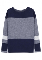 Thumbnail for your product : Vince Navy intarsia wool and cashmere blend jumper