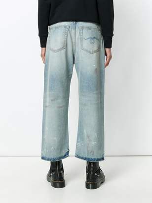 R 13 distressed wide-leg cropped jeans