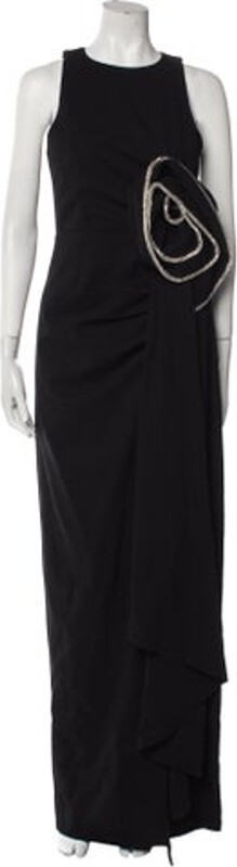 Rachel Gilbert Evening Gown Black Crystal Embellishments Sleeveless with Crew Neck Concealed Zip Closure at Back