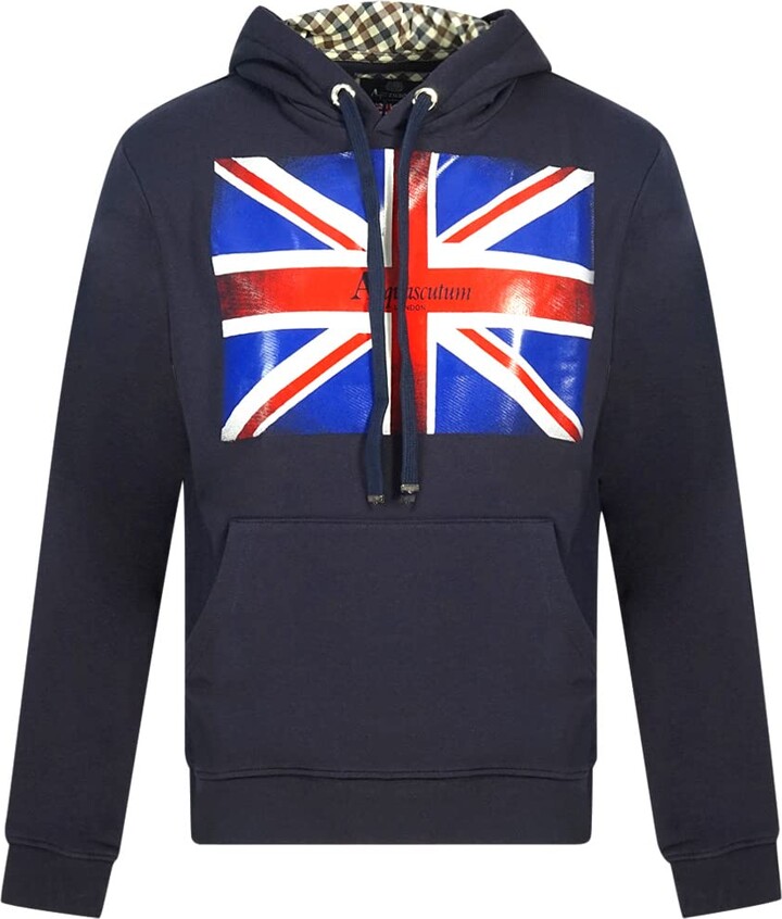 Aquascutum London Union Jack Logo Navy Blue Hoodie ShopStyle