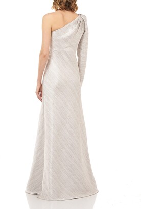 Kay Unger New York Suzanne Silver Stripe One-Shoulder Ball Gown