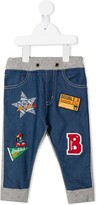 Thumbnail for your product : Mikihouse Embroidered-Design Panelled Denim Trousers
