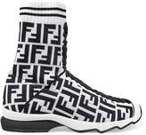 Fendi - Logo-jacquard Stretch-knit And Mesh Sneakers - White