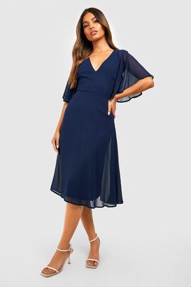 navy chiffon dress with sleeves