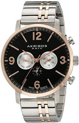 Akribos XXIV Men's AK782TTR Multifunction Swiss Quartz Movement Watch with Black Dial and Two Tone Rose Gold Stainless Steel Bracelet